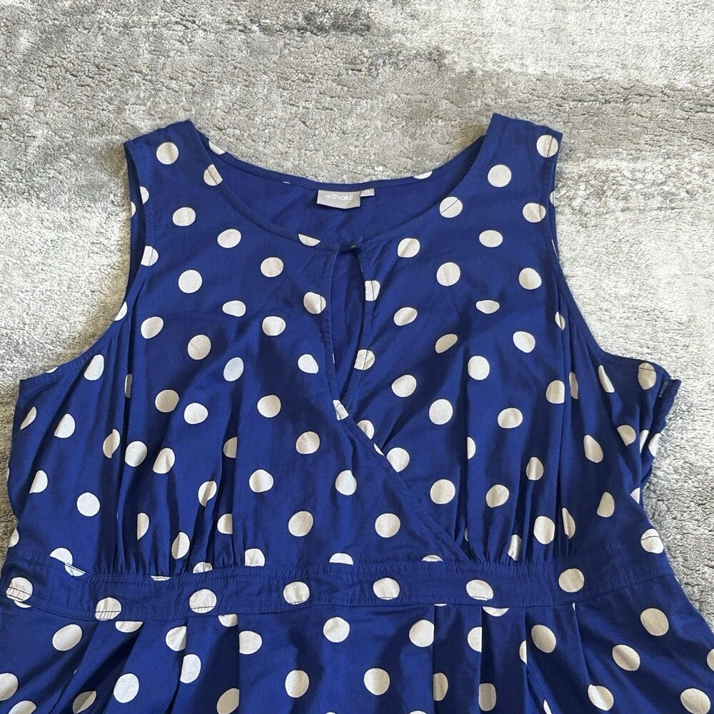 Eshakti Dress Womens 2X Blue White Polka Dot Short Sleeve Fit N Flare Pockets - Picture 2 of 7